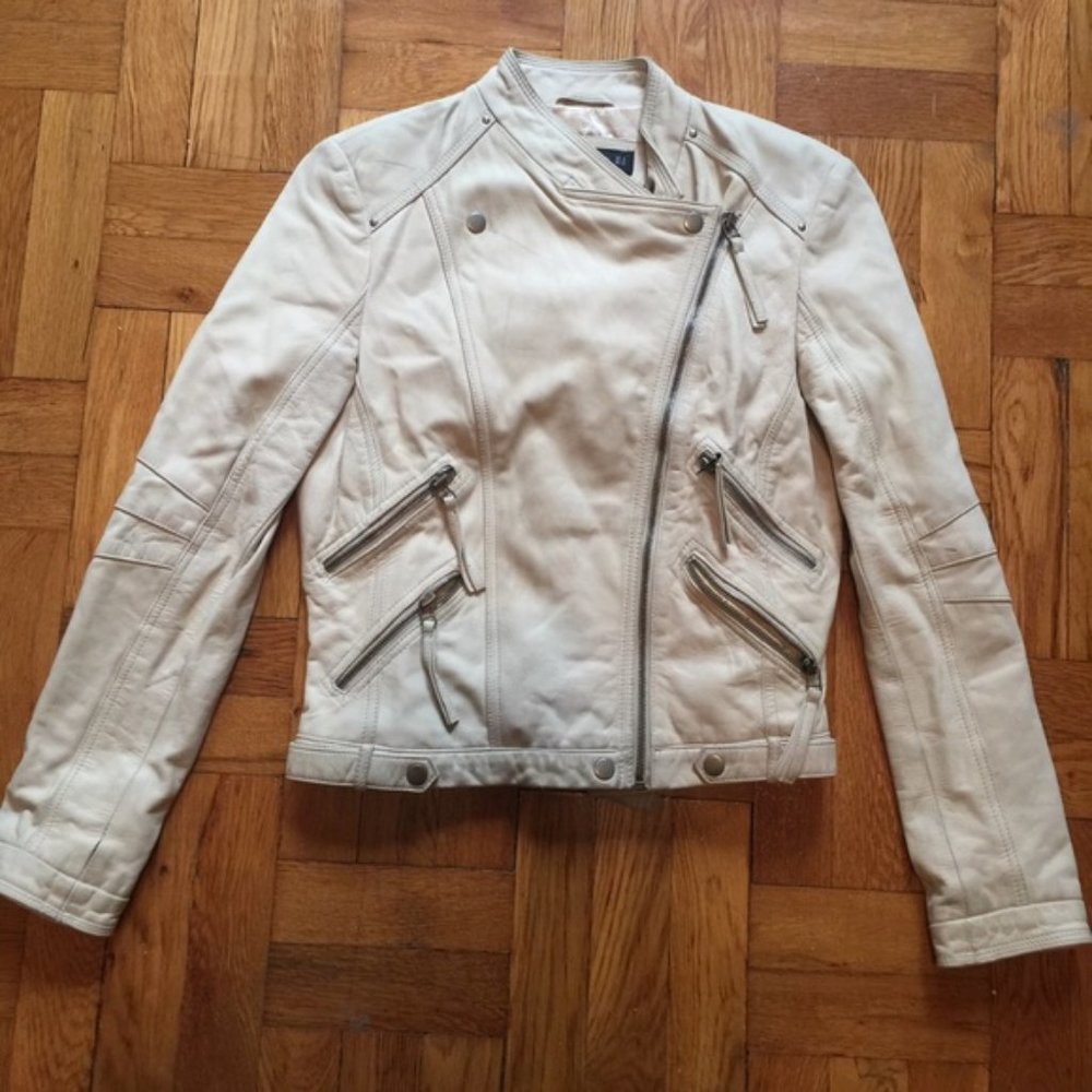 Zara cream off white genuine leather jacket